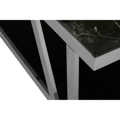 Black Marble and Silver Finish Rectangular Coffee Table