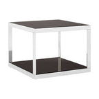 Black Tempered Glass Shelves Coffee Table with Silver Square Stainless Steel Frame