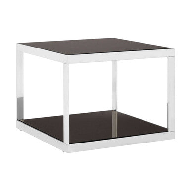 Black Tempered Glass Shelves Coffee Table with Silver Square Stainless Steel Frame