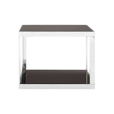 Black Tempered Glass Shelves Coffee Table with Silver Square Stainless Steel Frame