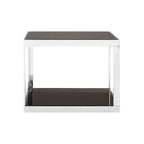 Black Tempered Glass Shelves Coffee Table with Silver Square Stainless Steel Frame