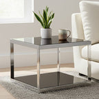 Black Tempered Glass Shelves Coffee Table with Silver Square Stainless Steel Frame
