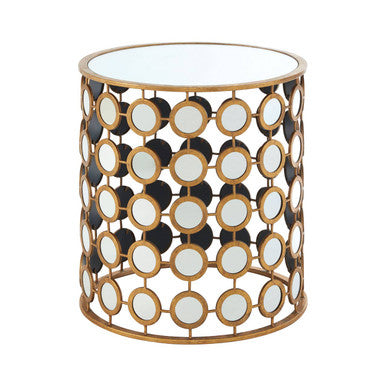 Gold Finish and Mirrored Round Side Table