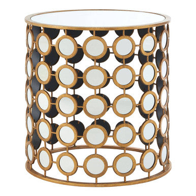 Gold Finish and Mirrored Round Side Table