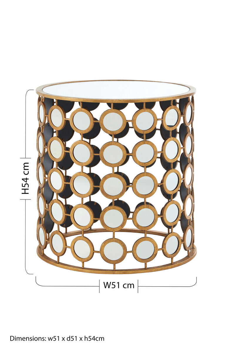 Gold Finish and Mirrored Round Side Table