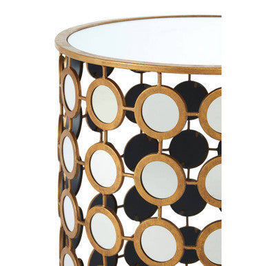 Gold Finish and Mirrored Round Side Table