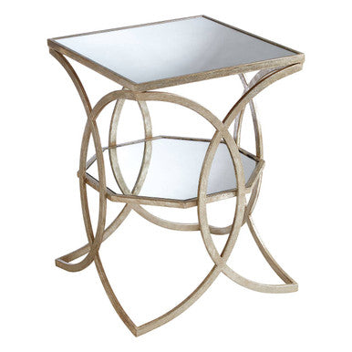 Tempered Glass Tops and 1 Lower Shelf Side Table with Silver Interlinked Geometric Metal Frame