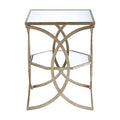 Tempered Glass Tops and 1 Lower Shelf Side Table with Silver Interlinked Geometric Metal Frame
