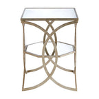 Tempered Glass Tops and 1 Lower Shelf Side Table with Silver Interlinked Geometric Metal Frame