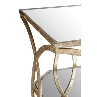 Tempered Glass Tops and 1 Lower Shelf Side Table with Silver Interlinked Geometric Metal Frame