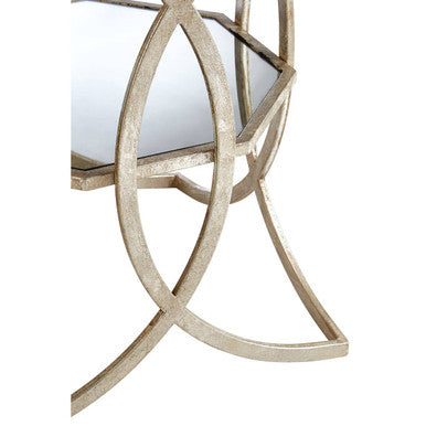 Tempered Glass Tops and 1 Lower Shelf Side Table with Silver Interlinked Geometric Metal Frame