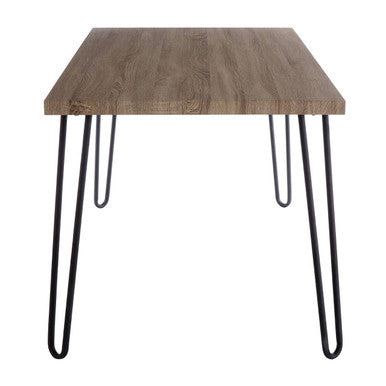 Natural Wood Effect Dining Table with Black Metal Base