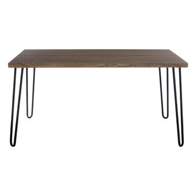 Natural Wood Effect Dining Table with Black Metal Base