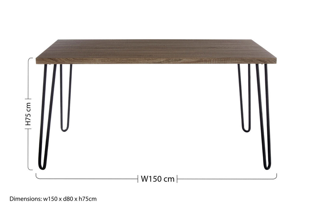 Natural Wood Effect Dining Table with Black Metal Base