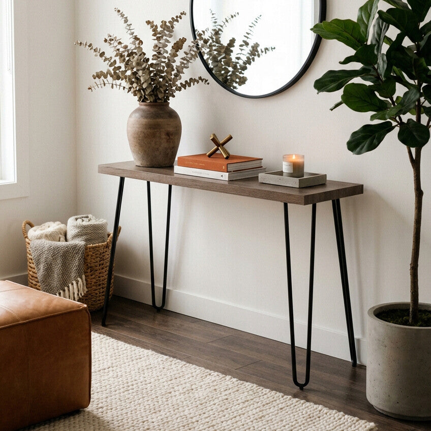 Natural Wood Effect and Metal Console Table