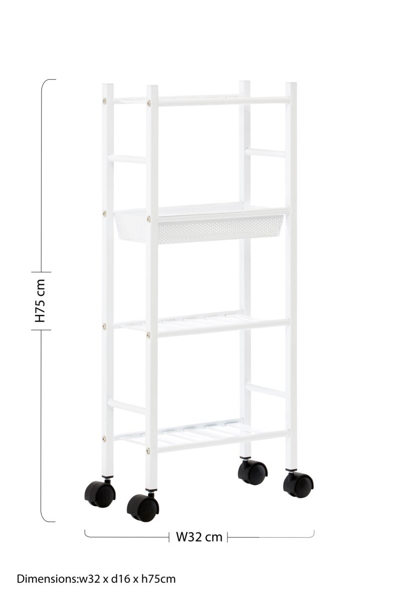 4 Tier White Trolley with Basket