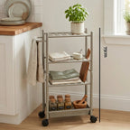 4 Tier Silver Metal Trolley with Basket