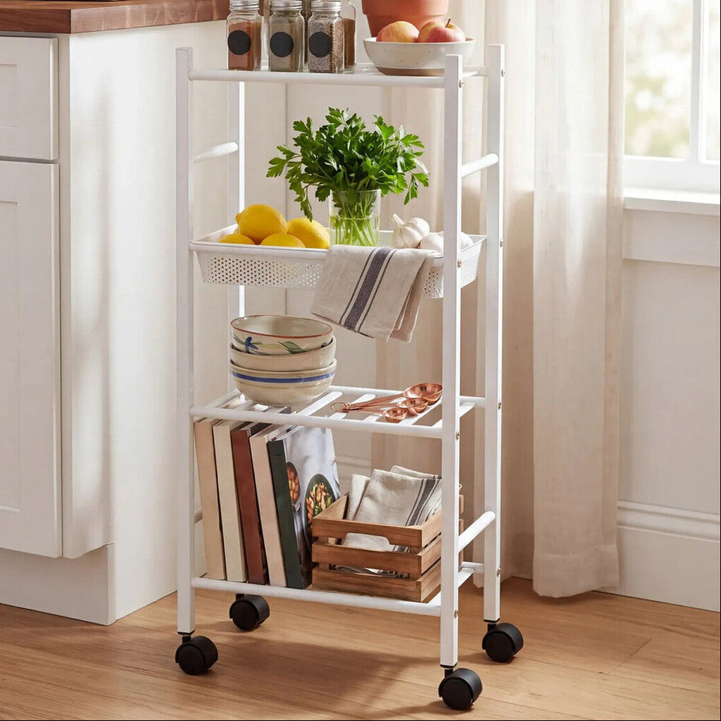 4 Tier Silver Metal Trolley with Basket