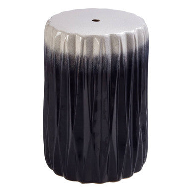 Blue and White Ceramic Side Table and Stool with Fluted Design