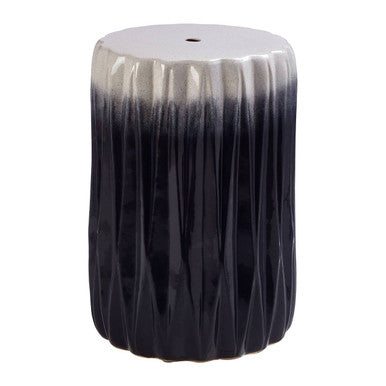 Blue and White Ceramic Side Table and Stool with Fluted Design