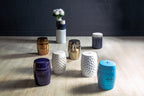 Blue and White Ceramic Side Table and Stool with Fluted Design