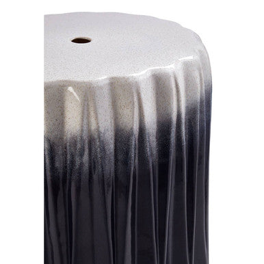Blue and White Ceramic Side Table and Stool with Fluted Design