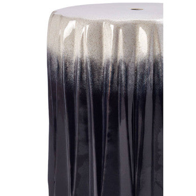 Blue and White Ceramic Side Table and Stool with Fluted Design