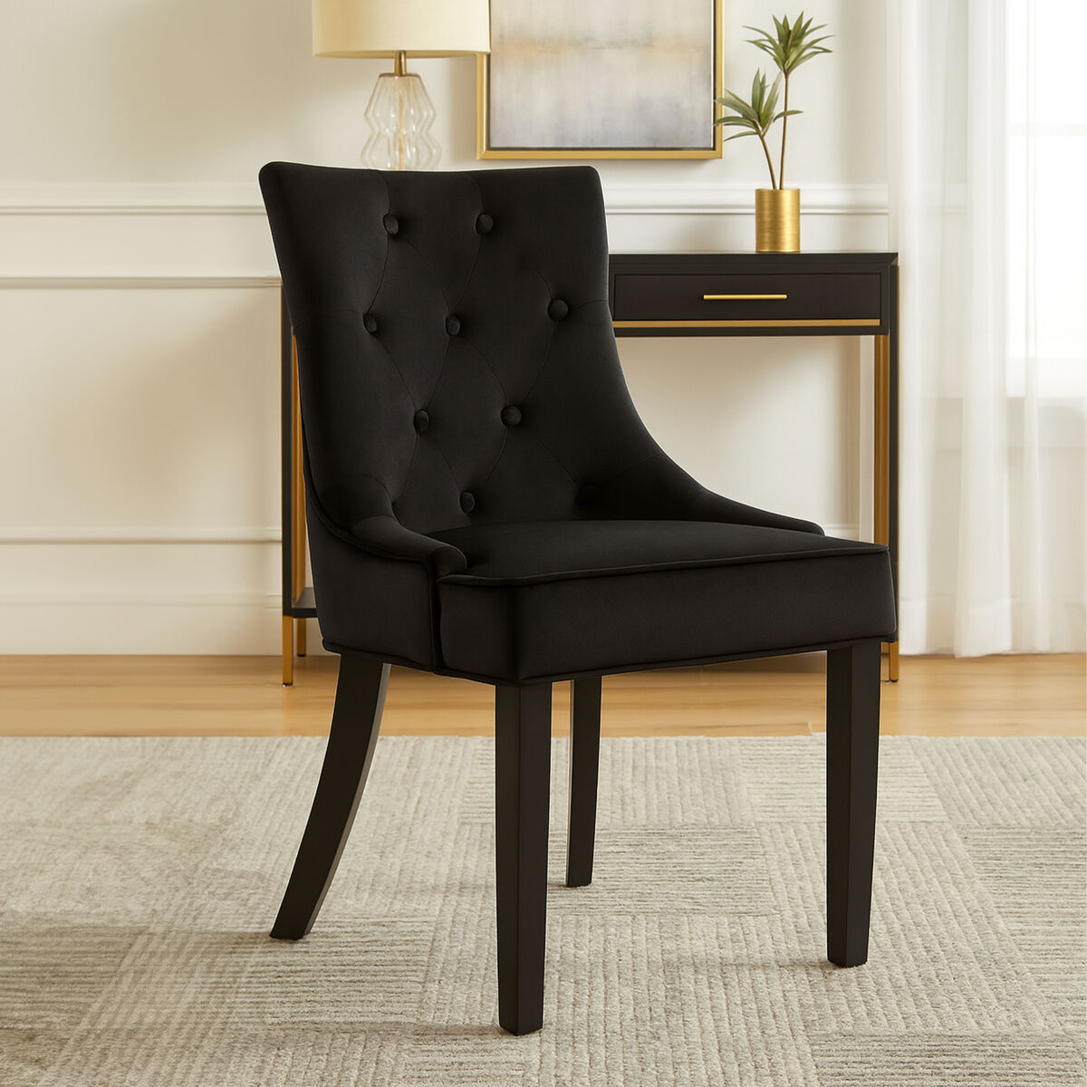 Black Velvet Dining Chair with Curved Back