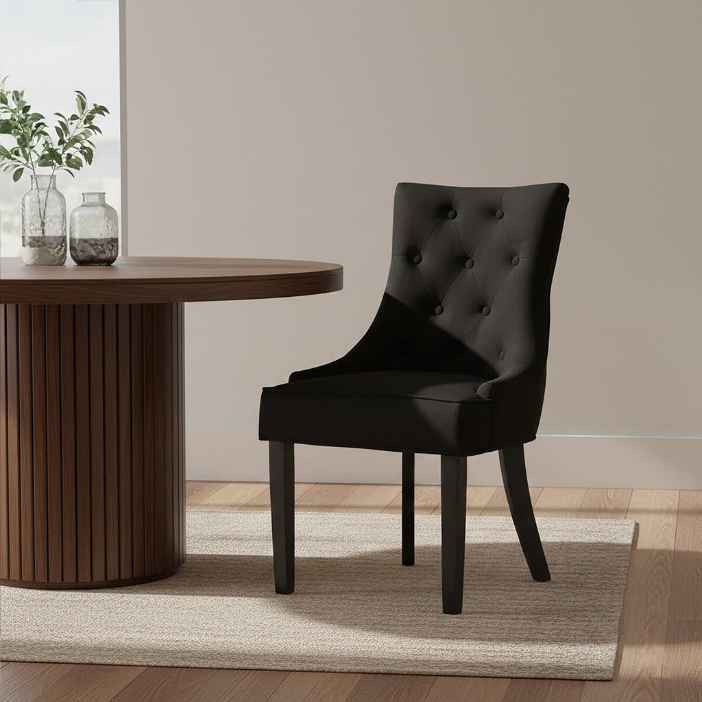 Black Velvet Dining Chair with Curved Back