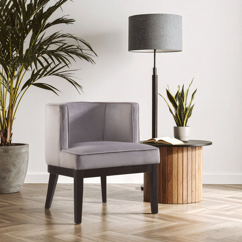 Light Grey Velvet Chair with Curved Back