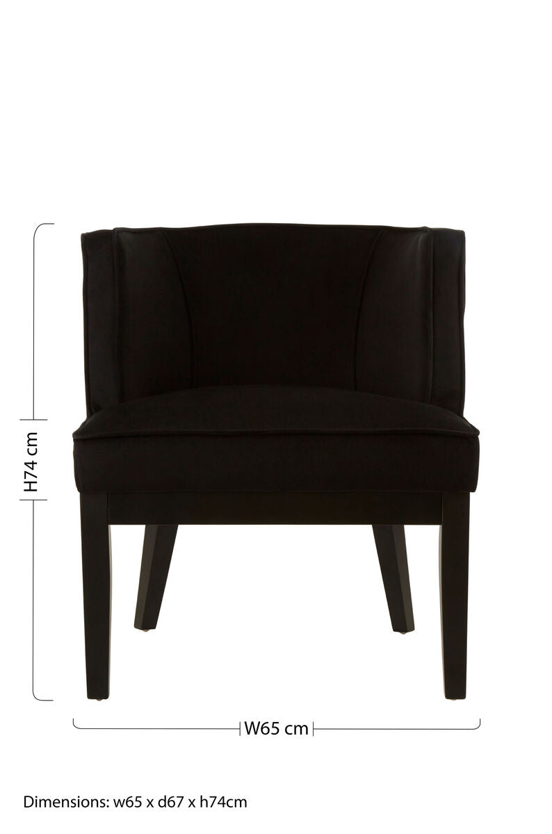Black Velvet Chair with Curved Back