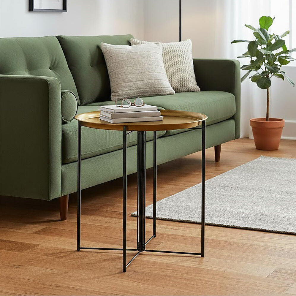 Brass and Black Finish Large Tray Side Table