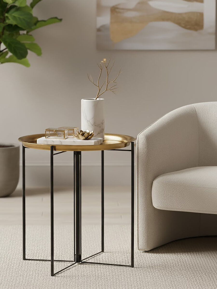 Brass and Black Finish Large Tray Side Table