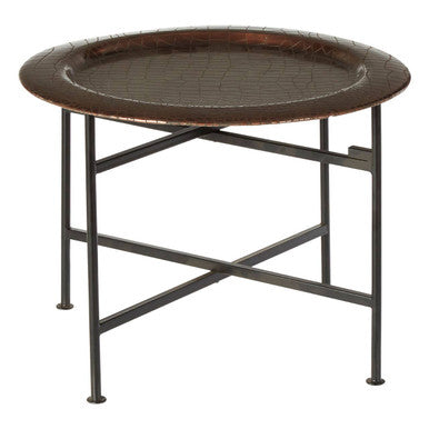 Copper and Black Finish Side Table with Textured Tray Top