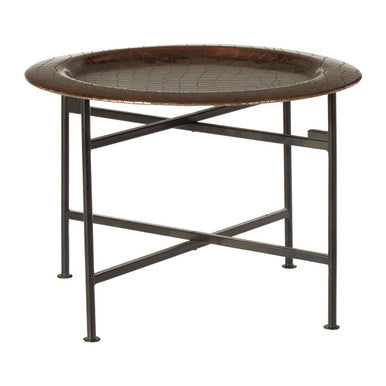 Copper and Black Finish Side Table with Textured Tray Top