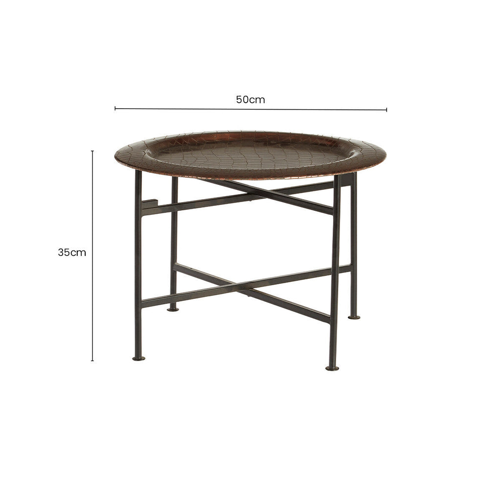 Copper and Black Finish Side Table with Textured Tray Top