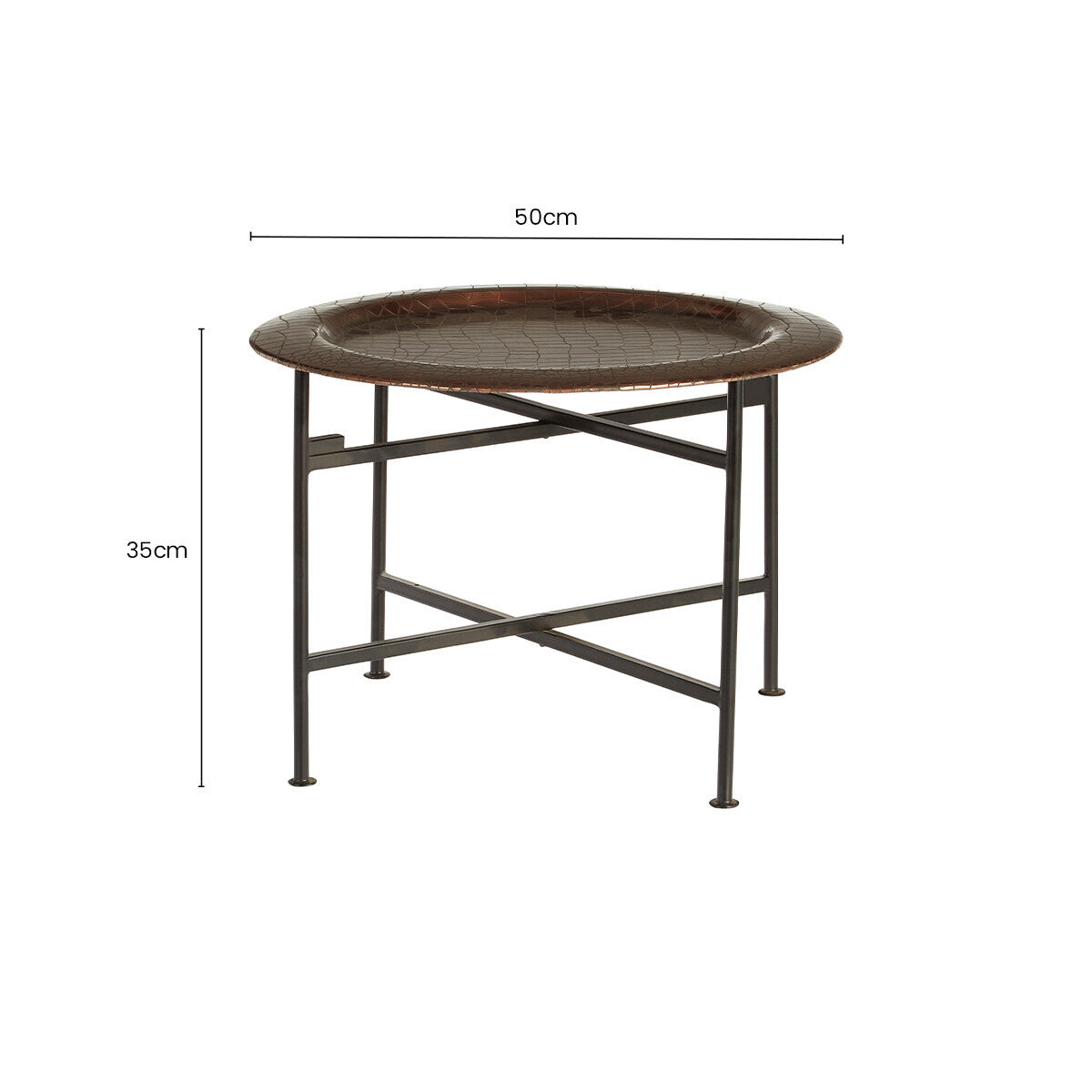 Copper and Black Finish Side Table with Textured Tray Top
