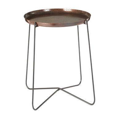 Copper and Black Finish Tall Side Table with Textured Top