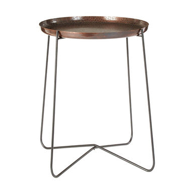 Copper and Black Finish Tall Side Table with Textured Top