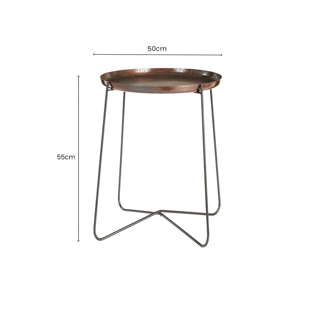Copper and Black Finish Tall Side Table with Textured Top