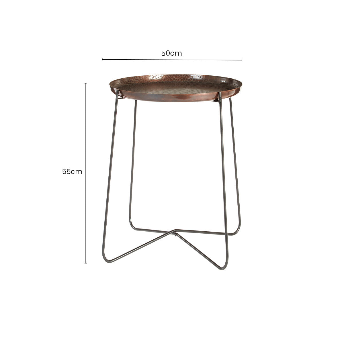 Copper and Black Finish Tall Side Table with Textured Top