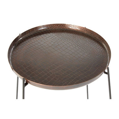Copper and Black Finish Tall Side Table with Textured Top