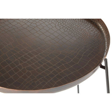 Copper and Black Finish Tall Side Table with Textured Top