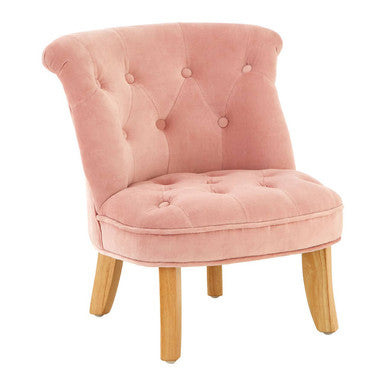 Pink Velvet Kids Chair with Rolled Back