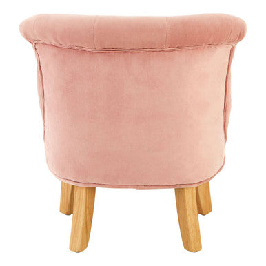 Pink Velvet Kids Chair with Rolled Back