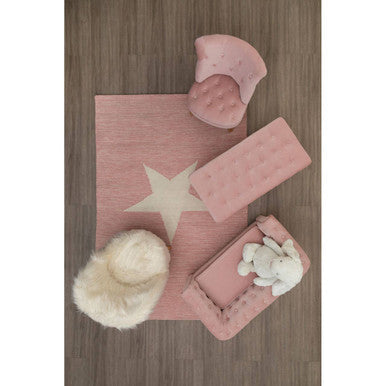 Pink Velvet Kids Chair with Rolled Back