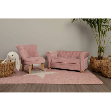 Pink Velvet Kids Chair with Rolled Back