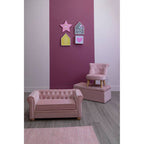 Pink Velvet Kids Chair with Rolled Back