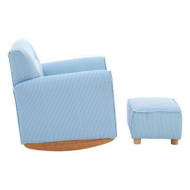 Blue and White Stripe Rocking Chair with Footstool