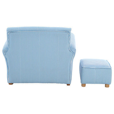 Blue and White Stripe Rocking Chair with Footstool